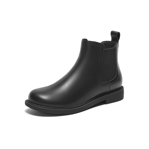 Bata切尔西靴女2023冬商场新款英伦风牛皮粗跟通勤短筒靴86818DD3