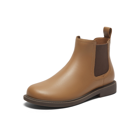 Bata切尔西靴女2023冬商场新款英伦风牛皮粗跟通勤短筒靴86818DD3