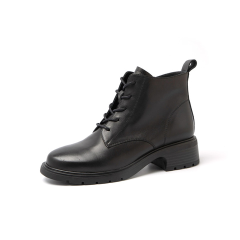 Bata马丁靴女2023冬季商场新款牛皮英伦风牛皮粗跟短筒靴80722DD3