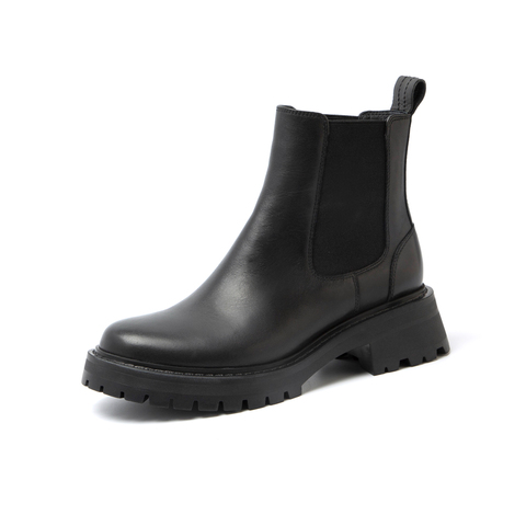 Bata切尔西靴女2023冬季商场新款牛皮英伦粗跟通勤短筒靴WIG17DD3