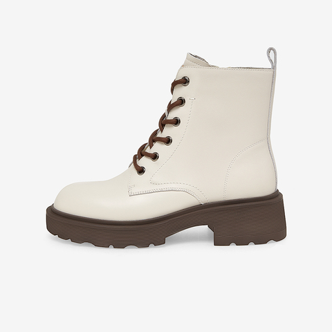 Bata马丁靴女2023冬季商场新款牛皮英伦风牛皮粗跟短筒靴3371DDD3