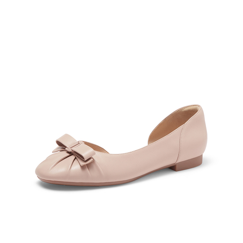 Bata浅口凉鞋2023夏季商场新款羊皮软底侧空褶皱通勤单鞋AMV12BK3