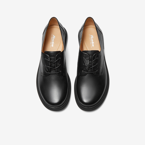 Bata牛津鞋女2023秋季商场新款英伦风牛皮粗跟软底小皮鞋AWM31CM3