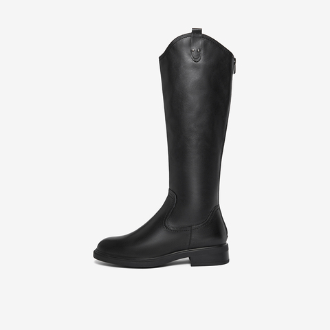 Bata骑士靴女2023冬季商场新款英伦风牛皮百搭长筒时装靴AKL82DG3