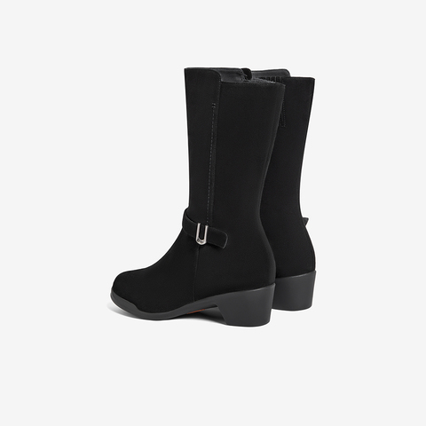 Bata时装靴女2023冬季商场新款羊皮百搭粗跟软底通勤长靴AV465DS3