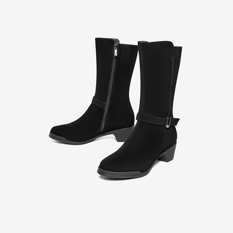 Bata时装靴女2023冬季商场新款羊皮百搭粗跟软底通勤长靴AV465DS3