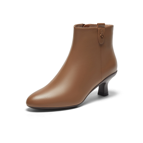Bata时装靴女2023冬商场新款粗跟软底羊皮舒适通勤短筒靴AIR48DD3
