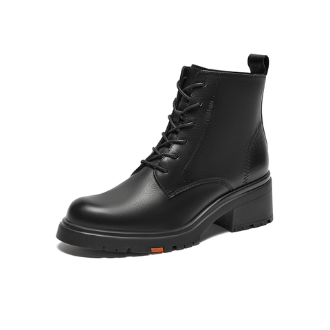 Bata马丁靴女2023冬季商场新款牛皮英伦风软底粗跟短筒靴AOU41DD3