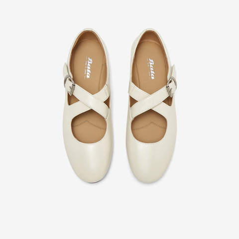 Bata浅口单鞋女2024春季新款羊皮通勤复古百搭玛丽珍鞋38185AQ4