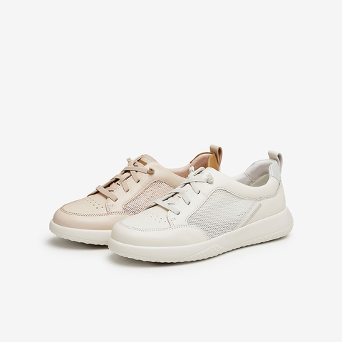 Bata休闲鞋女2024夏商场新款牛皮厚底透气通勤百搭运动鞋WRV91BM4