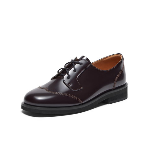 Bata牛津鞋女2024春季新款时尚英伦风牛皮粗跟小皮鞋单鞋A2682AM4