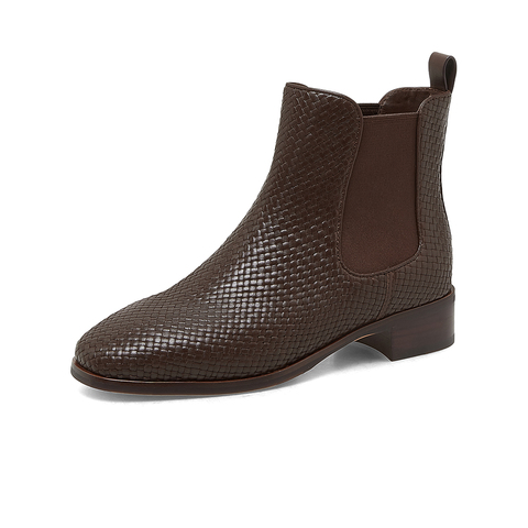 Bata切尔西女2024冬季商场新款牛皮编织短靴RED LABEL红标22282DD4