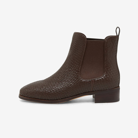 Bata切尔西女2024冬季商场新款牛皮编织短靴RED LABEL红标22282DD4