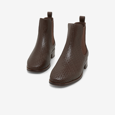 Bata切尔西女2024冬季商场新款牛皮编织短靴RED LABEL红标22282DD4