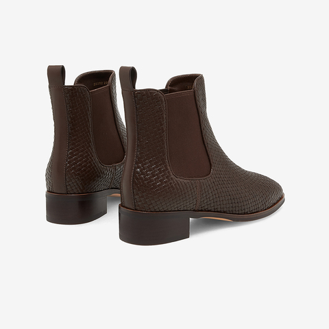 Bata切尔西女2024冬季商场新款牛皮编织短靴RED LABEL红标22282DD4