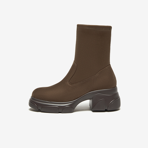 Bata弹力瘦瘦靴女2024冬季商场新款通勤百搭粗跟短筒靴UJR01DZ4