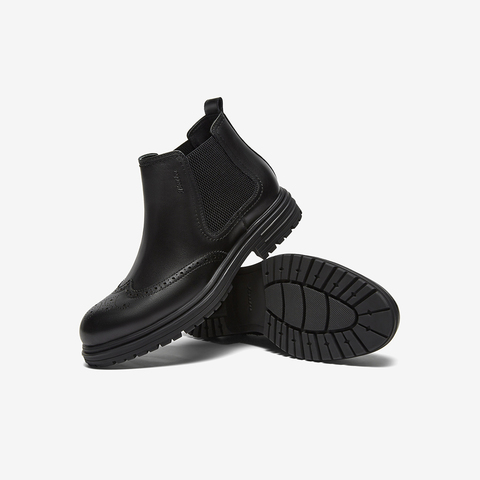 Bata切尔西靴男2024冬商场新款牛皮英伦风通勤布洛克低靴Z6109DD4