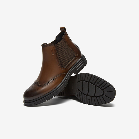 Bata切尔西靴男2024冬商场新款牛皮英伦风通勤布洛克低靴Z6109DD4