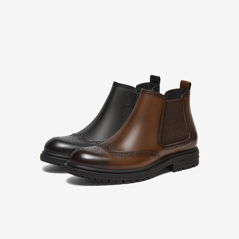 Bata切尔西靴男2024冬商场新款牛皮英伦风通勤布洛克低靴Z6109DD4