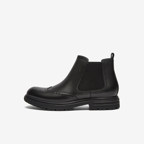 Bata切尔西靴男2024冬商场新款牛皮英伦风通勤布洛克低靴Z6109DD4