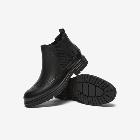 Bata切尔西靴男2024冬商场新款牛皮英伦风通勤布洛克低靴Z6109DD4