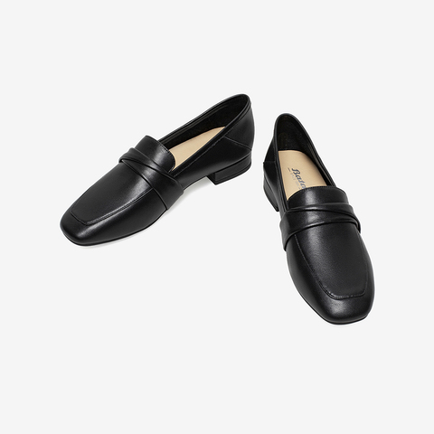 Bata乐福鞋女秋新款英伦风牛皮通勤百搭慕斯鞋一脚蹬42057CA4