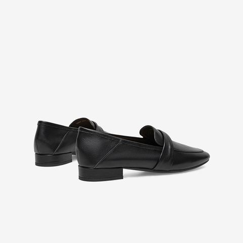 Bata乐福鞋女秋新款英伦风牛皮通勤百搭慕斯鞋一脚蹬42057CA4