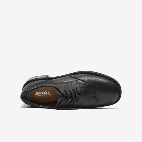 Bata牛津鞋女2024秋季新款英伦风羊皮粗跟布洛克小皮鞋45019CM4