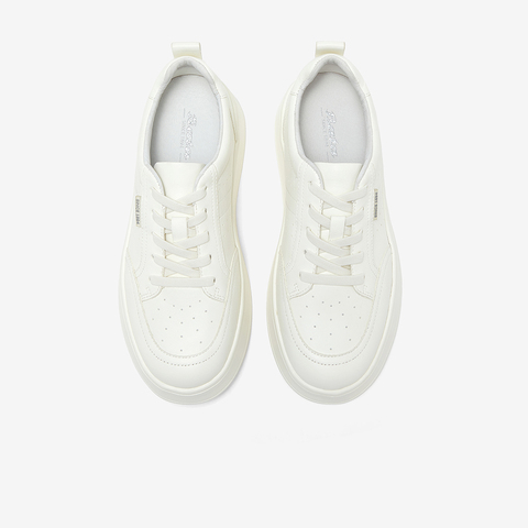 Bata小白鞋女2025春季商场新款百搭牛皮通勤运动厚底单鞋UNA02AM5