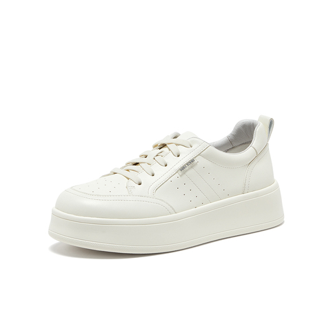 Bata小白鞋女2025春季商场新款百搭牛皮通勤运动厚底单鞋UNA02AM5