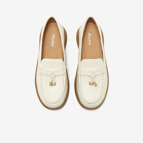 Bata乐福鞋女2025春商场新款复古英伦厚底牛皮通勤一脚蹬WRVG4AA5