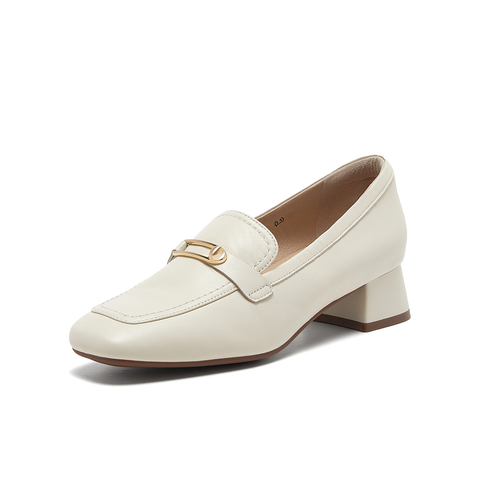 Bata乐福鞋女2025春商场新款英伦羊皮通勤粗跟软底一脚蹬ANE12AA5