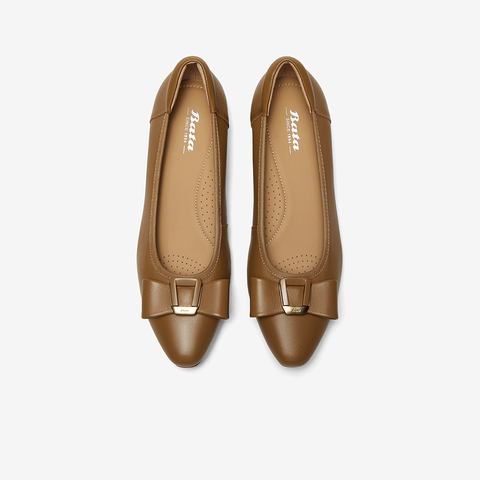 Bata浅口单鞋女2025春商场新款羊皮粗跟通勤蝴蝶结单鞋6296DAQ5