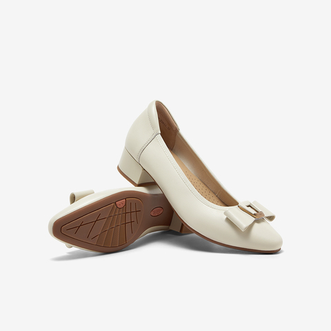 Bata浅口单鞋女2025春商场新款羊皮粗跟通勤蝴蝶结单鞋6296DAQ5
