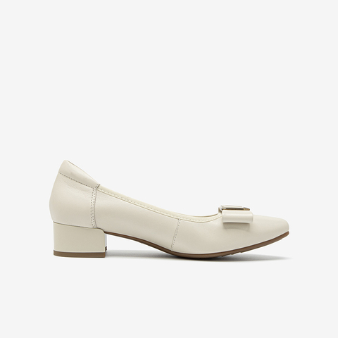 Bata浅口单鞋女2025春商场新款羊皮粗跟通勤蝴蝶结单鞋6296DAQ5