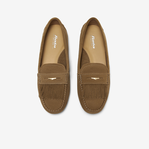 Bata乐福鞋女2025春商场新款英伦风牛剖皮通勤软底单AE266AA5