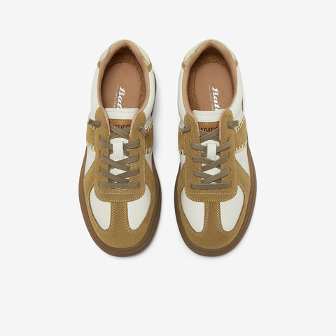 Bata休闲鞋女2025春商场新款牛皮通勤软底复古德训运动鞋AWB06AM5