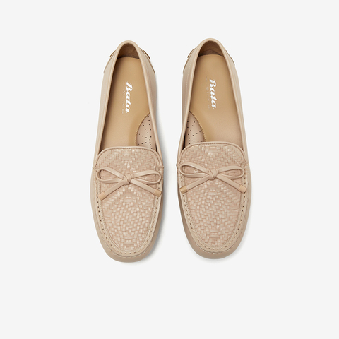 Bata乐福鞋女2025春季商场新款编织英伦风牛皮通勤一脚蹬AE264AA5