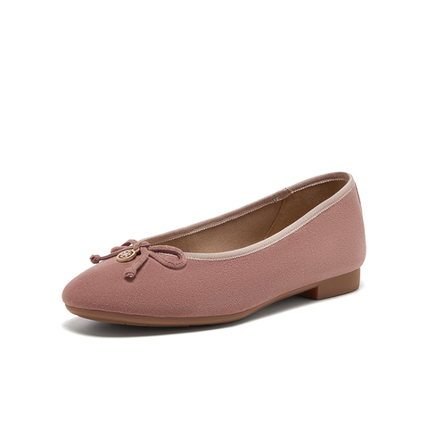 Bata浅口单鞋女2025春季新款羊皮软底百搭蝴蝶结单鞋AMV51AQ5