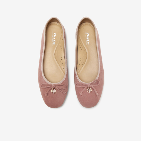 Bata浅口单鞋女2025春季新款羊皮软底百搭蝴蝶结单鞋AMV51AQ5