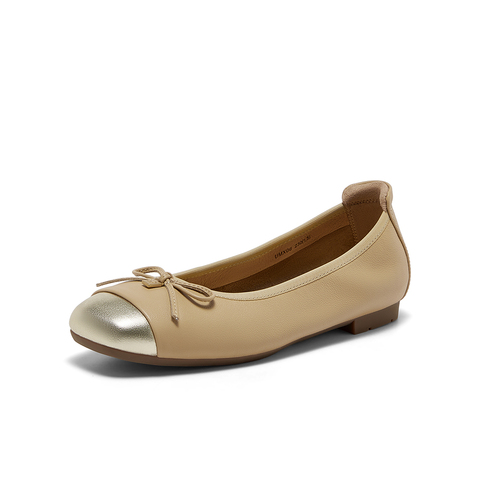 Bata浅口单鞋女2025春商场新款小香风牛皮通勤软底奶奶鞋UMX06AQ5