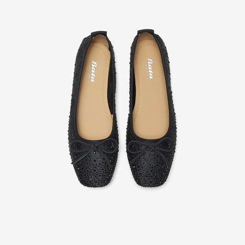 Bata浅口单鞋女2025春季新款通勤钻饰蝴蝶结通勤单鞋22295AQ5