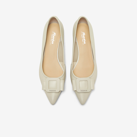 Bata浅口单鞋女2025春季新款羊皮优雅软底通勤高跟鞋25798AQ5