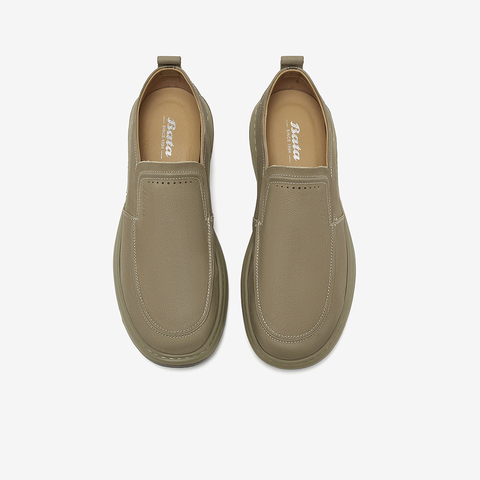 Bata乐福鞋男2025春商场新款休闲牛皮舒适厚底百搭一脚蹬31106AM5