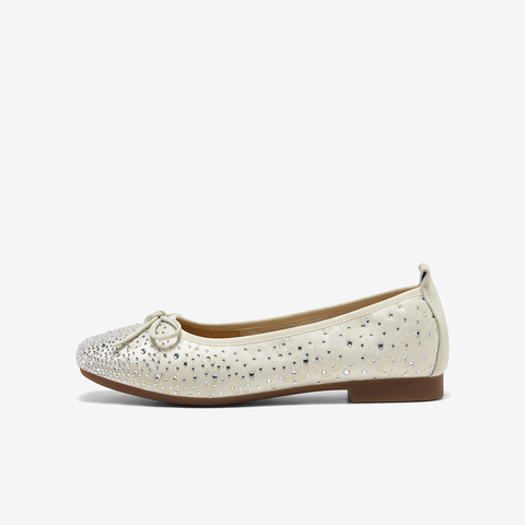 Bata浅口单鞋女2025春季新款通勤钻饰蝴蝶结通勤单鞋22295AQ5