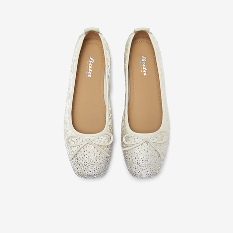 Bata浅口单鞋女2025春季新款通勤钻饰蝴蝶结通勤单鞋22295AQ5