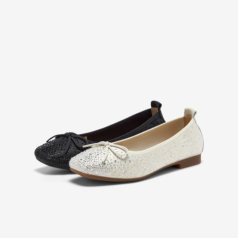 Bata浅口单鞋女2025春季新款通勤钻饰蝴蝶结通勤单鞋22295AQ5