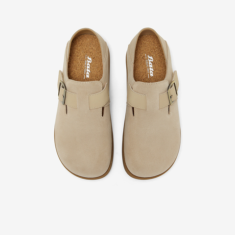 Bata勃肯女2025春商场新款英伦牛剖皮通勤百搭一脚蹬单鞋3091DAM5