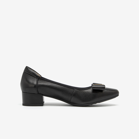 Bata浅口单鞋女2025春商场新款羊皮粗跟通勤蝴蝶结单鞋6296DAQ5