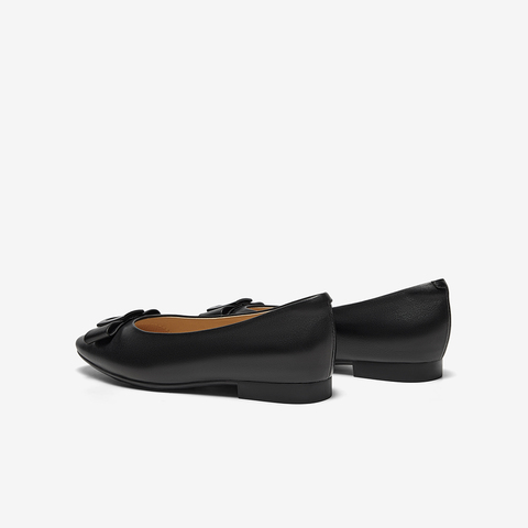 Bata浅口单鞋女2025春商场舒适通勤羊皮软底蝴蝶结奶奶鞋9362DAQ5